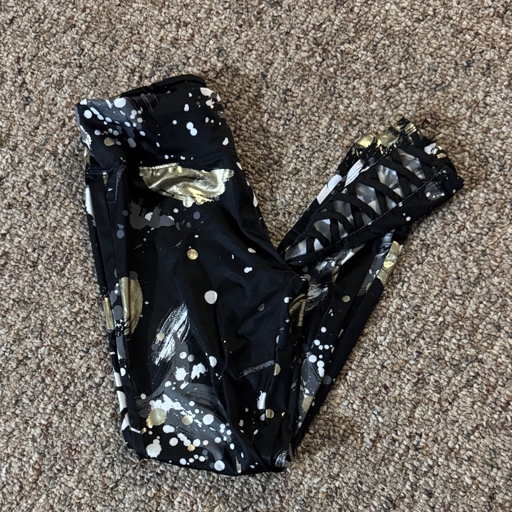 Justice Black and Gold Splatter Leggings